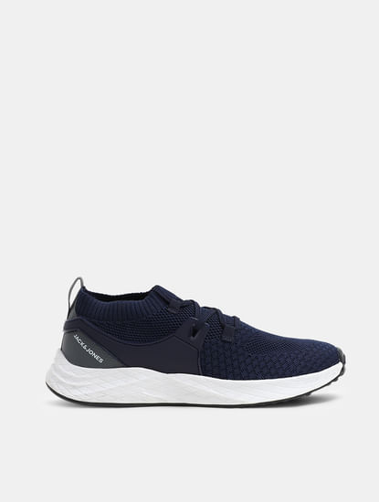 Dark Blue Knitted Lace Up Sneakers