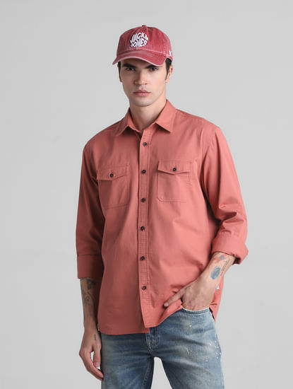 Red Cotton Full Sleeves Shirt
