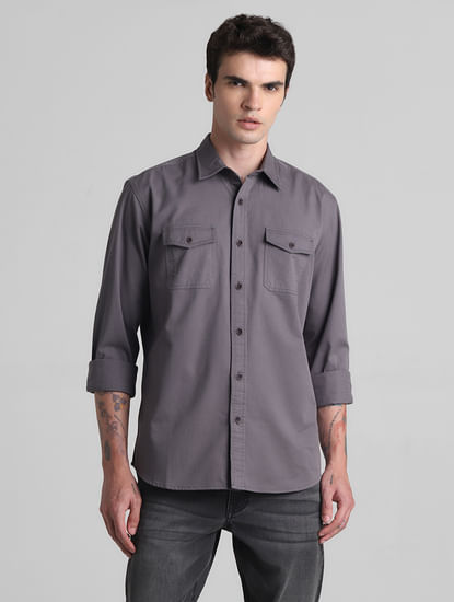 Grey Cotton Full Sleeves Shirt