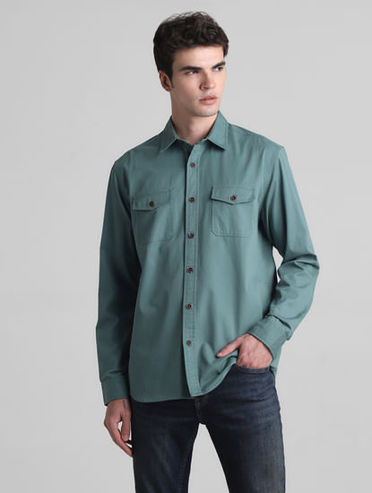 Green Cotton Full Sleeves Shirt