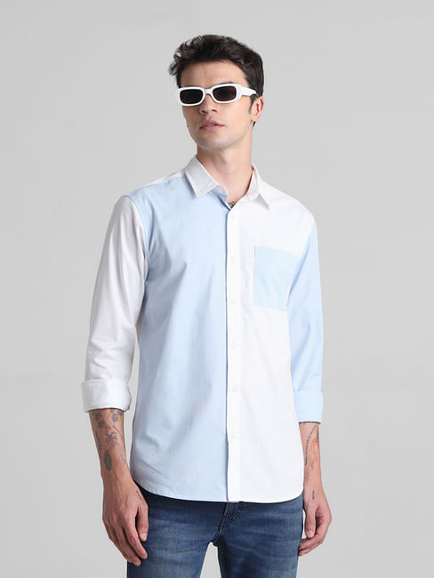 Blue Colourblocked Full Sleeves Shirt