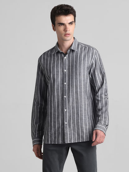 Grey Striped Full Sleeves Shirt