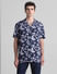 Dark Blue Floral Short Sleeves Shirt_415826+2