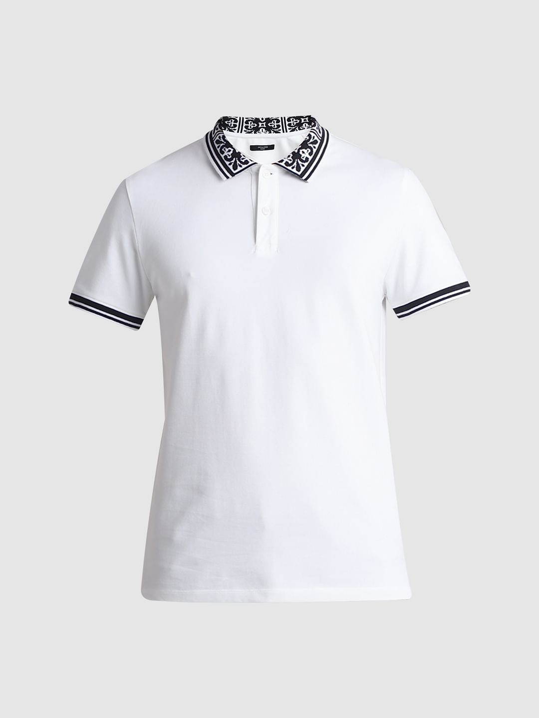 White Printed Collar Polo T shirt