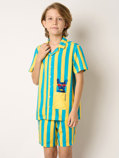 Boys Yellow Striped Co-ord Set Shirt