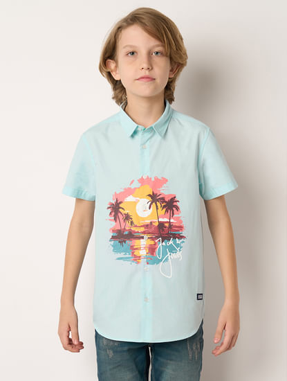Boys Blue Graphic Print Shirt