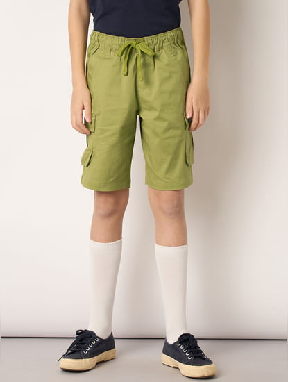Boys Green Cotton Cargo Shorts