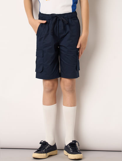 Boys Blue Cotton Cargo Shorts