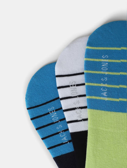 Pack of 3 Striped No-Show Socks - Black, Blue & Green