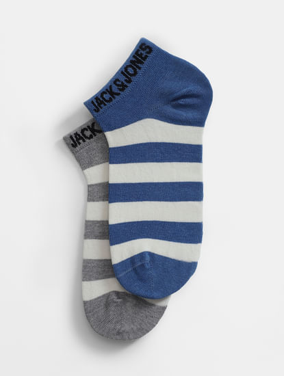 Pack Of 2 Striped Ankle Length Socks - Blue & Grey