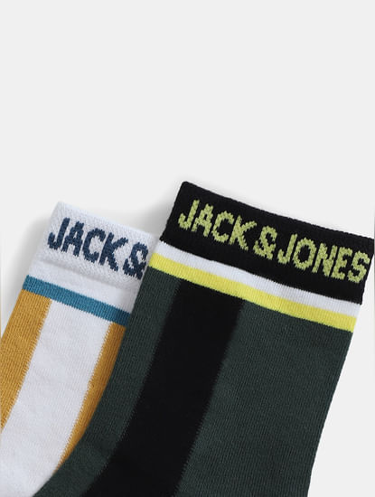 Pack Of 2 Mid-Length Striped Socks - Green & Yellow