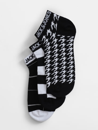 Pack of 3 Monochrome Ankle Length Socks - Black & White