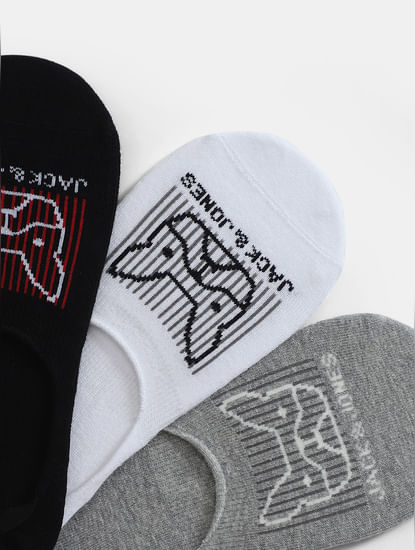 Pack of 3 No-Show Socks - Black, White & Grey