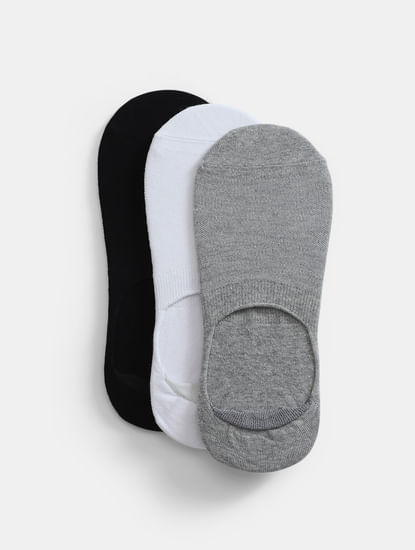 Pack of 3 Solid No-Show Socks - Black, White & Grey