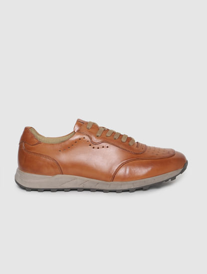 Tan Perforated Leather Sneakers