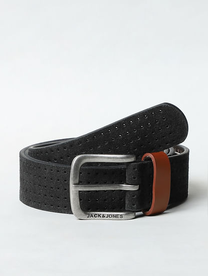 Black Perforated Detail Leather Belt
