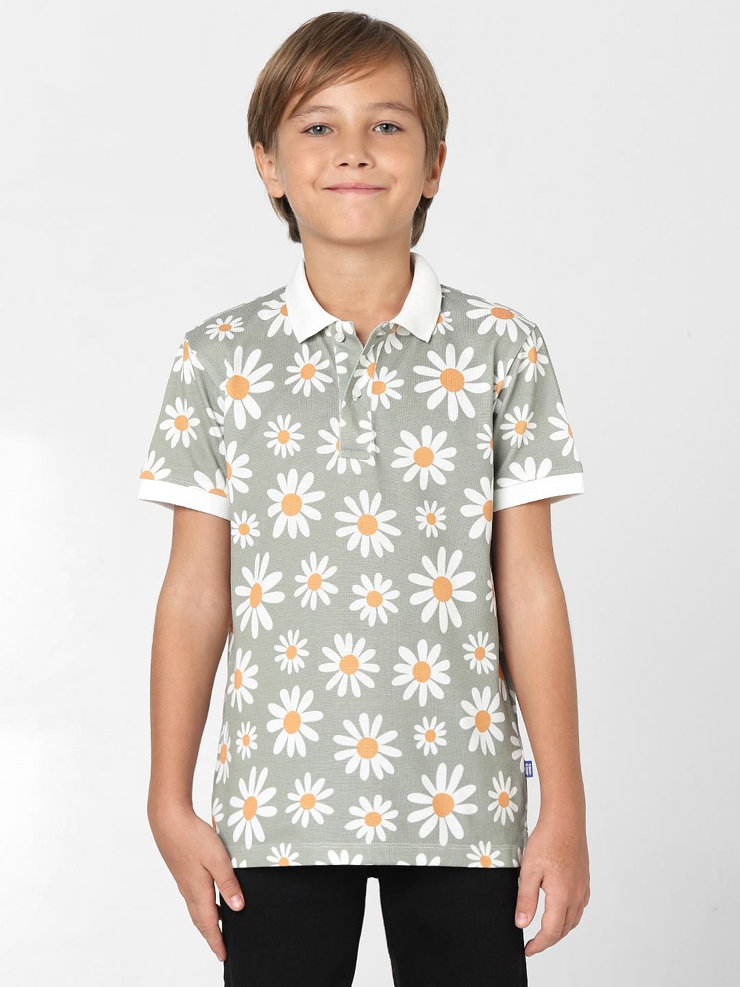 Buy Boys Green Floral Polo Neck T Shirt Online in India at Jack Jones Junior 101914901