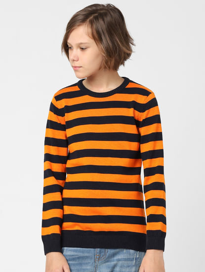 Boys Orange Striped Pullover