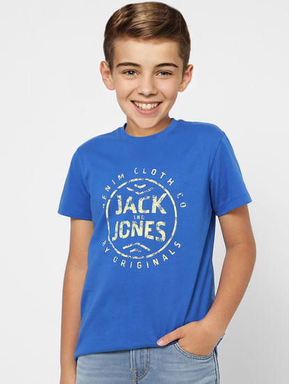 BOYS Blue Printed Crew Neck T-shirt