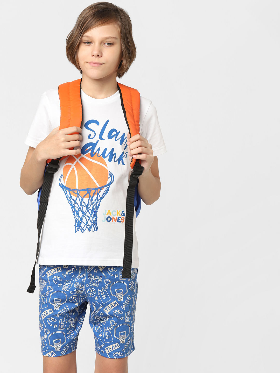 Buy Boys White Blue T Shirt Shorts Sleepwear Set Online in