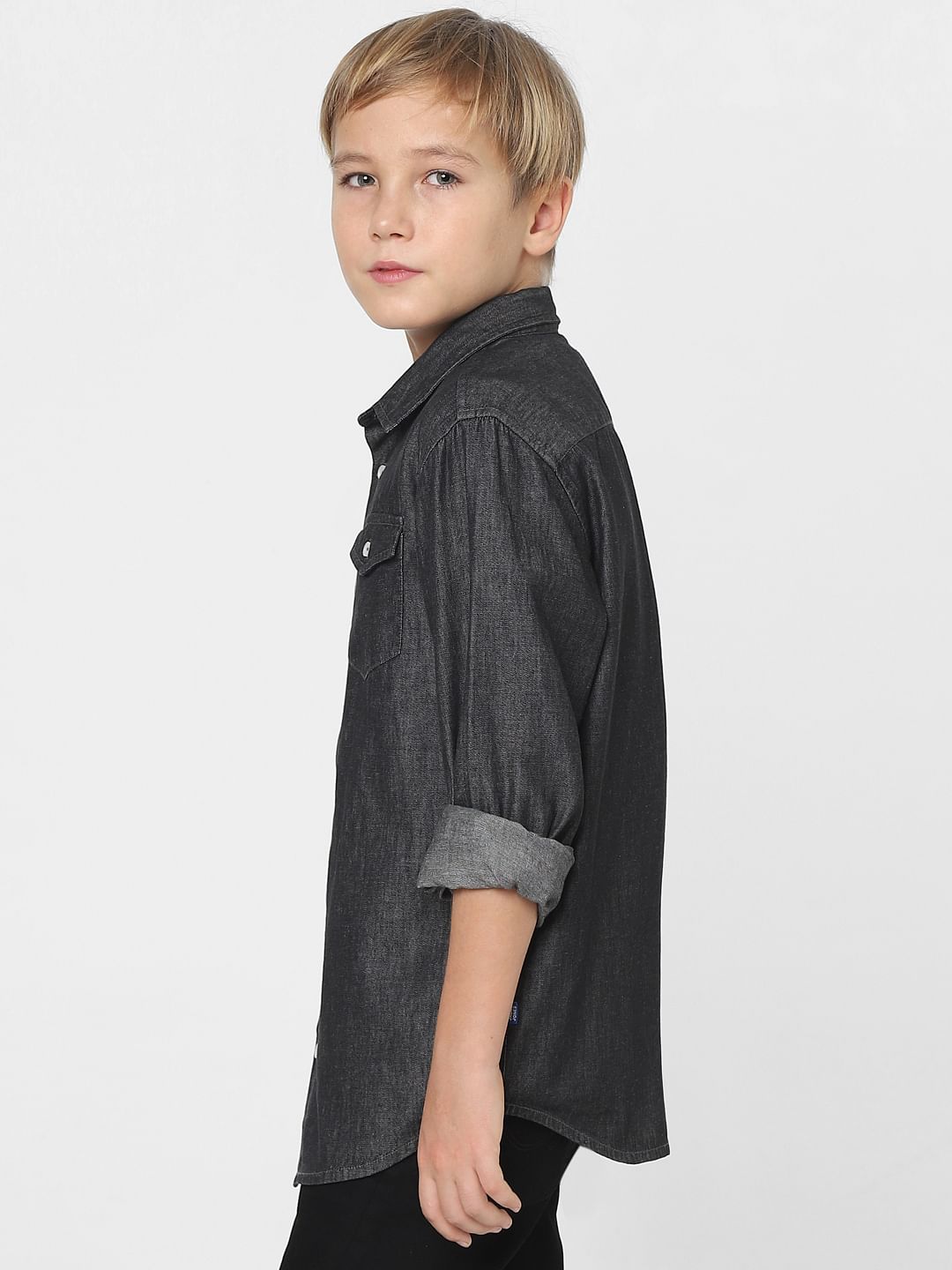 Boys black deals denim shirt