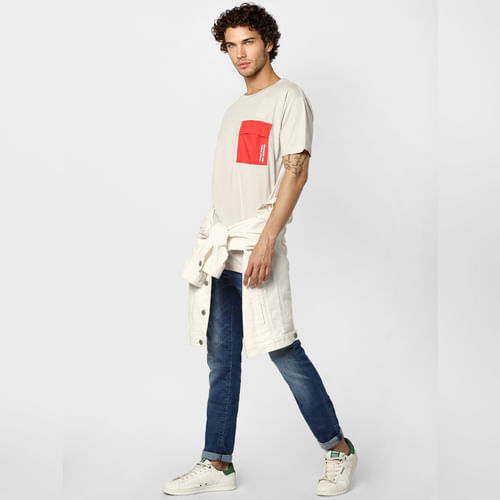 Beige Patch Pocket Crew Neck T-shirt
