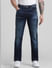 Dark Blue Mid Rise Washed Clark Regular Fit Jeans_410711+1