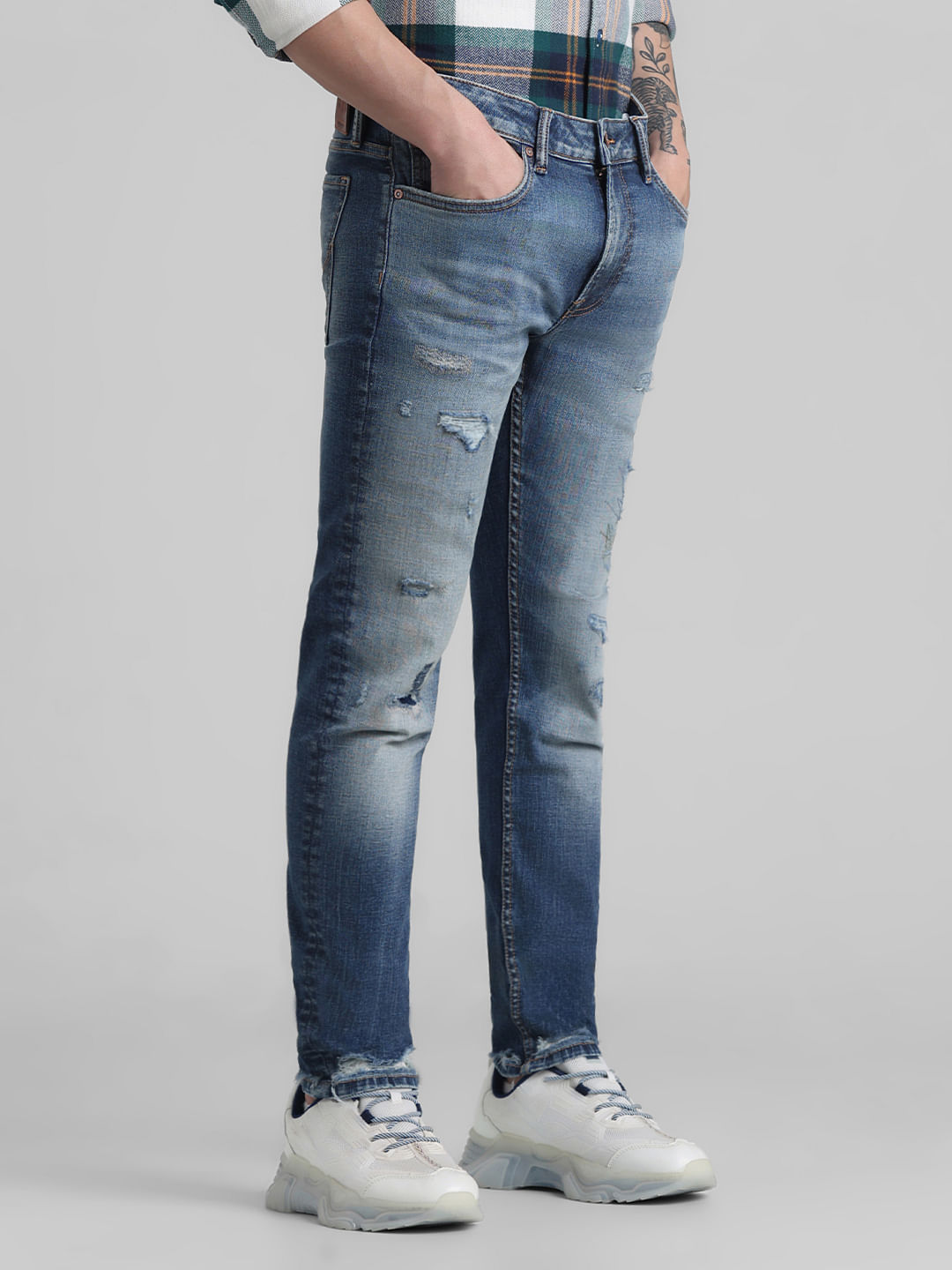 Seine Mid Rise Skinny Jeans 32 Inch - Distressed Blue | Universal Standard