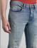 Blue Low Rise Stitch Detail Slim Jeans_410715+4