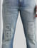 Blue Low Rise Stitch Detail Slim Jeans_410715+5