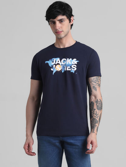 Navy Blue Printed Crew Neck T-shirt