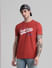 Red Logo Text Crew Neck T-shirt_410738+1