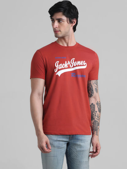 Red Logo Text Crew Neck T-shirt