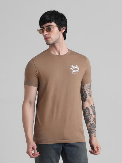 Brown Chest Branding Crew Neck T-shirt