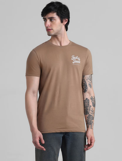Brown Chest Branding Crew Neck T-shirt