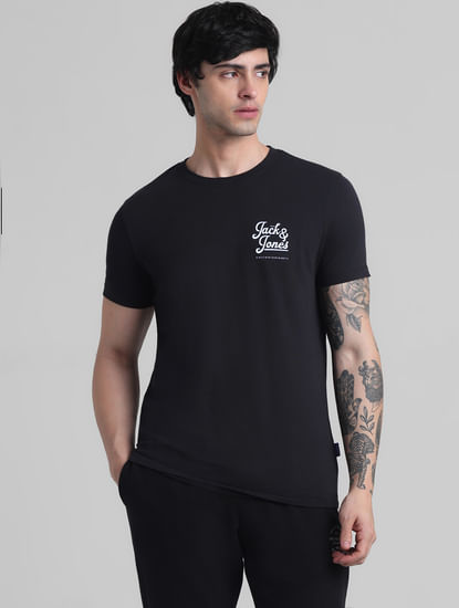 Black Chest Branding Crew Neck T-shirt