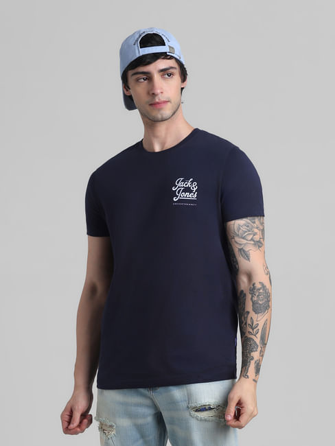 Navy Blue Chest Branding Crew Neck T-shirt