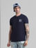 Navy Blue Chest Branding Crew Neck T-shirt_410745+1