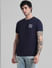 Navy Blue Chest Branding Crew Neck T-shirt_410745+2