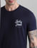 Navy Blue Chest Branding Crew Neck T-shirt_410745+5