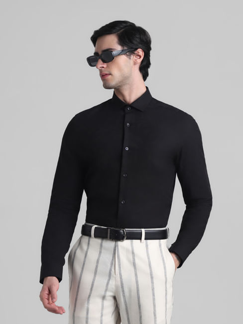 Black Jacquard Slim Fit Shirt
