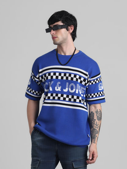 Blue Logo Text Knitted Pullover