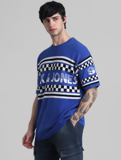 Blue Logo Text Knitted Pullover