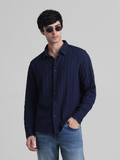 Dark Blue Jacquard Oversized Shirt