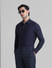 Navy Blue Knitted Full Sleeves Shirt_410763+1