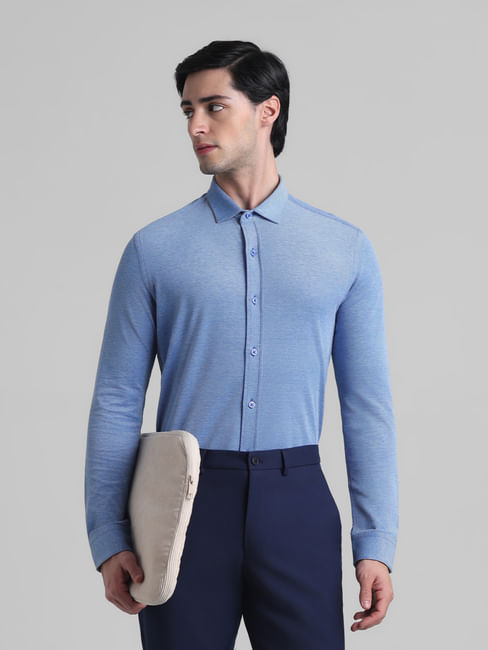 Light Blue Knitted Full Sleeves Shirt