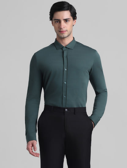 Dark Green Knitted Full Sleeves Shirt