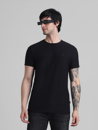 Black Jacquard Cotton T-shirt