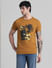 Golden Brown Floral Print T-shirt_410782+2