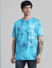 Blue Abstract Print Oversized Crew Neck T-shirt_410794+2